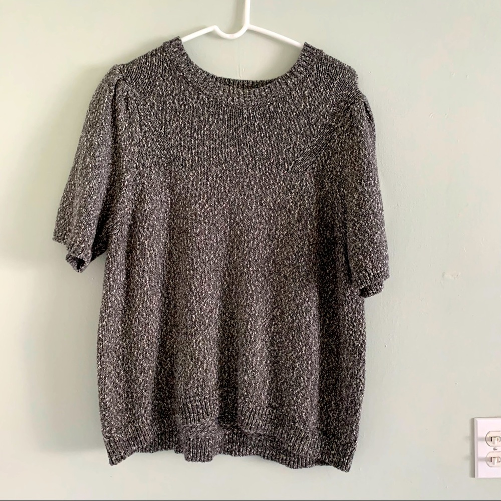 Gray Sweater with Short Puff Sleeves